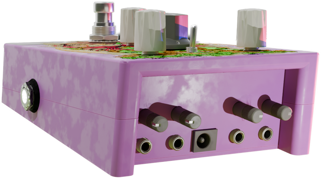 Rear view of an Oepicus pedal showing CV inputs